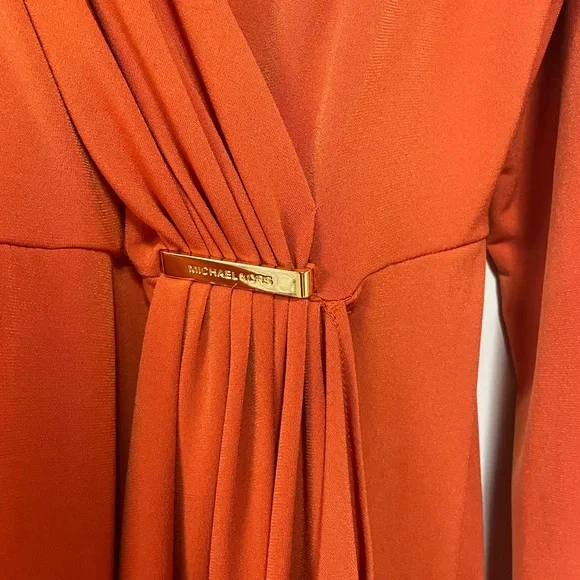 Michael Kors Orange Long Sleeve Knee LengthWrap-Look Dress Sz XL